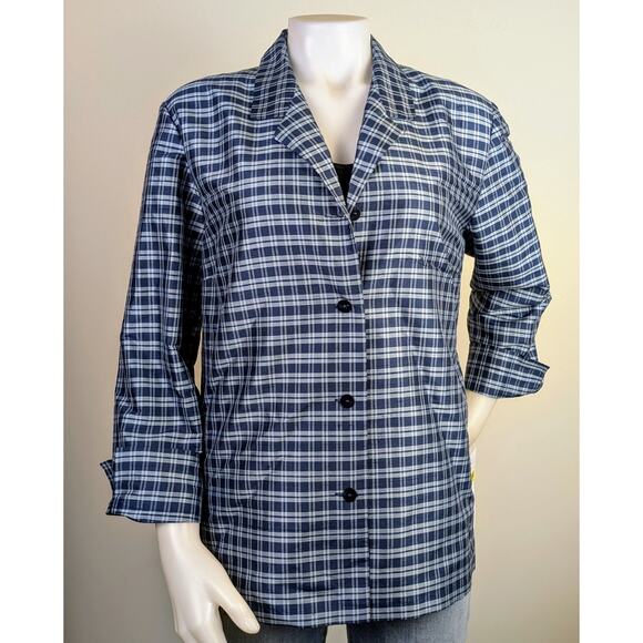 NEW Josephine Chaus Silk Blazer 12 Blue Gray Check Distinctive Charm Career - Picture 3 of 9